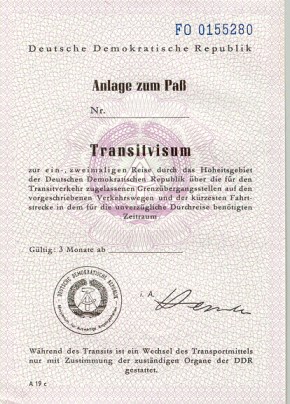 54 Transitvisum und Durchschlag für die Transitstrecken DDR 